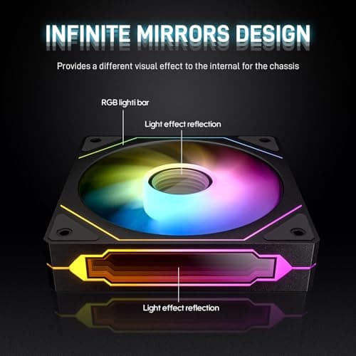 DARKROCK F120-3 in 1 120 mm Infinite Mirror Design Case Fans with PWM Control & ARGB Effect, Hydraulic Bearing for Low-Noise Operation - Suitable for Most PC Cooling Systems - Black