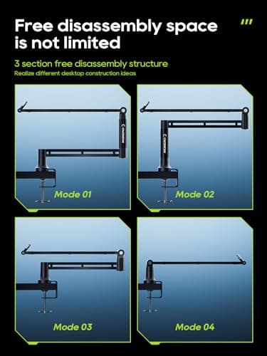 M05 Boom Arm, 360° Rotatable Microphone Stand with Desk Mount, Foldable Desk Mic Arm with 3/8'' to 5/8'' Screw Adapter, Microphone Arm for Live Streaming, Gaming, Podcasting, Radio