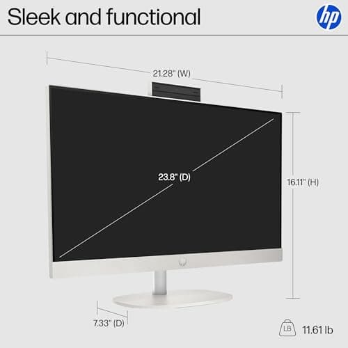 HP 23.8 inch All-in-One Desktop PC, FHD Display, Intel Core i5-1334U, 16 GB RAM, 512 GB SSD, Intel UHD Graphics, Windows 11 Home, Shell White, 24-cr0112 (2025)