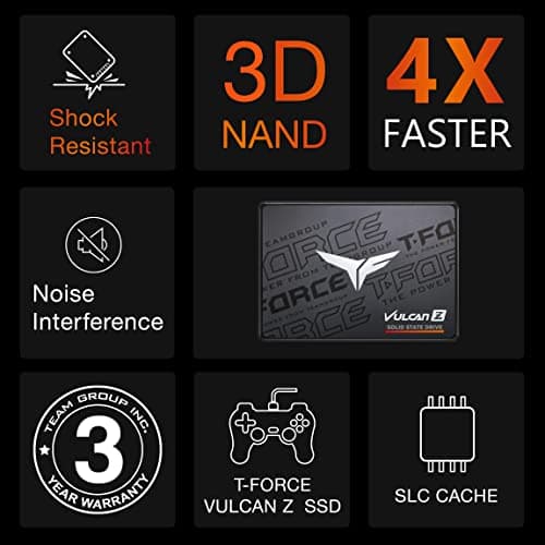 TEAMGROUP T-FORCE VULCAN Z 1TB SLC Cache 3D NAND TLC 2.5 Inch SATA III Internal Solid State Drive SSD (R/W Speed up to 550/500 MB/s) T253TZ001T0C101