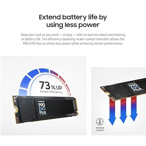 Samsung 990 EVO Plus SSD 2TB, PCIe Gen 4x4, Gen 5x2 M.2 2280, Speeds Up-to 7,250 MB/s, Upgrade Storage for PC/Laptops, HMB Technology and Intelligent Turbowrite 2.0, (MZ-V9S2T0B/AM)