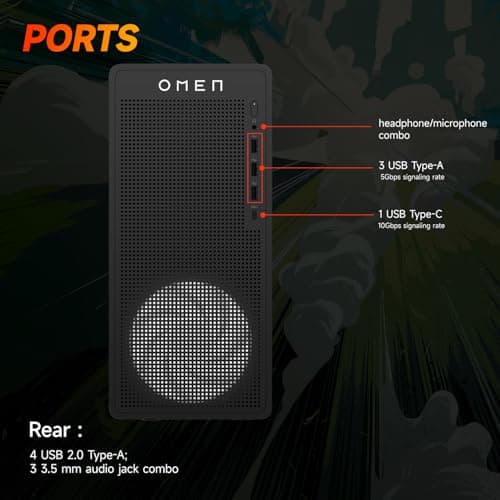 HP OMEN 16L i7 RTX 4060 Gaming Desktop, Intel i7-14700F(Beats i9-12900F), NVIDIA RTX 4060, 32GB DDR5 RAM, 2TB SSD, DP, RJ-45, Wi-Fi 6, Bundle with Machenike K500B-B87 Gaming Keyboard