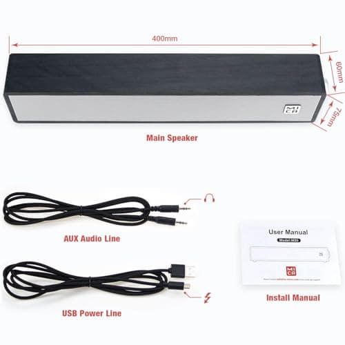 MICA Computer Speakers, Wired Computer Sound Bar, Wooden Mini Soundbar, USB Powered PC Speakers 3.5mm AUX & PC Input (Black)