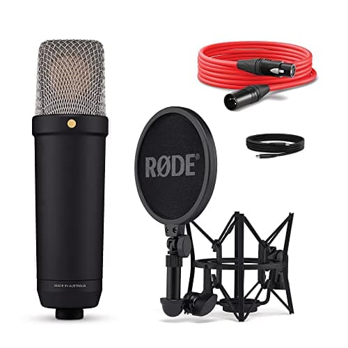 RØDE NT1 5th Generation Large-diaphragm Studio Condenser Microphone with XLR and USB Outputs, Shock Mount and Pop Filter for Music Production, Vocal Recording and Podcasting (Black)