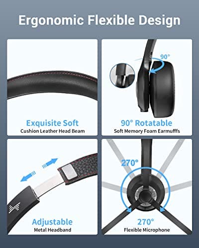 Wireless Headset with AI Noise Cancelling Microphone Bluetooth Headset - Bluetooth V5.2 Headphones with USB Dongle & Mic Mute for Computer/Laptop/PC/iPhone/Android/Cell Phones (Bluetooth+USB Dongle)