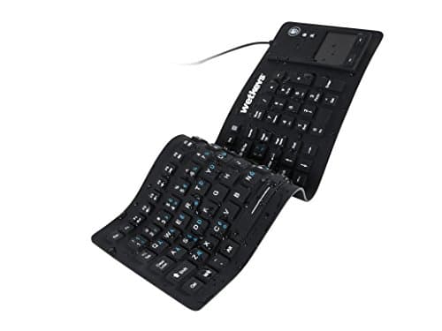 WetKeys "Flex Touch Full-Size Flexible Silicone Washable Keyboard with Touchpad and ON/Off Switch (USB) (Black) | KBWKFC103STi-BK