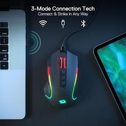 Redragon M612 PRO RGB Gaming Mouse, 8000 DPI Wired/Wireless Optical Mouse with 9 Programmable Buttons & 7 Backlit Modes, BT & 2.4G Wireless, Software Supports DIY Keybinds Rapid Fire Button