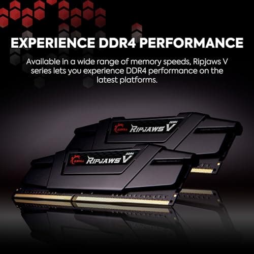 G.SKILL Ripjaws V Series (XMP) DDR4 RAM 16GB (2x8GB) 3600MT/s CL16-19-19-39 1.35V Intel AMD Desktop Computer Memory UDIMM - Black (F4-3600C16D-16GVKC)