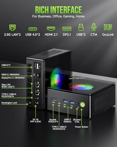 GMKtec Gaming PC, K11 AMD Ryzen 9 8945HS(8C/16T, Up to 5.2GHz), 32GB DDR5 RAM 1TB Mini PC Desktop Computer, Oculink, Dual NIC 2.5GbE LAN, HDMI/DisplayPort/USB4*2