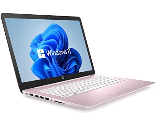 HP 14" HD Laptop, Windows 11, Intel Celeron Dual-Core Processor Up to 2.60GHz, 4GB RAM, 64GB SSD, Webcam, Dale Pink (Renewed)