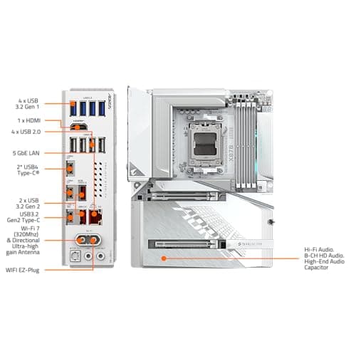 GIGABYTE X870 AORUS Stealth ICE AMD AM5 Motherboard, ATX, DDR5, 4X M.2, PCIe 5.0, 2xUSB-4,USB-C, WIFI7, 5GbE LAN, EZ-Latch