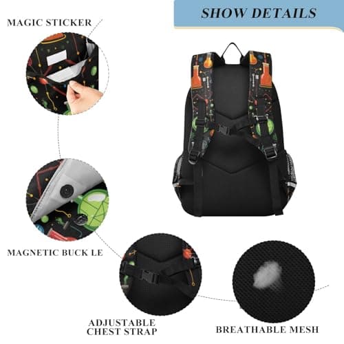 Cartoon Chemistry Backpack Kids School Bag Lightweight Laptop Backpack Elementary Capacity Student Bookbags for Travel Daypack with Reflective Stripes