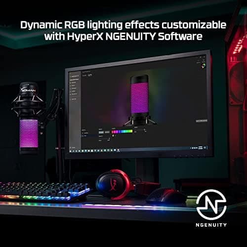 HyperX QuadCast S – RGB USB Condenser Microphone for PC, PS4, PS5 and Mac, Anti-Vibration Shock Mount, 4 Polar Patterns, Pop Filter, Gain Control, Gaming, Streaming, Podcasts, Twitch, YouTube, Discord