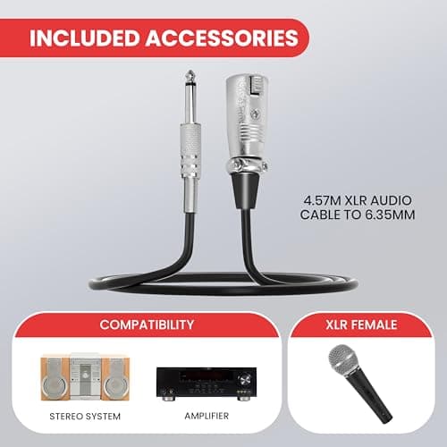 Pyle Professional Dynamic Vocal Microphone - Moving Coil Dynamic Cardioid Unidirectional Handheld Microphone with ON/OFF Switch Includes 15ft XLR Audio Cable to 1/4'' Audio Connection - PDMIC59
