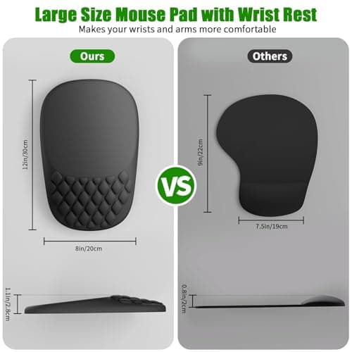 ‌VAGAU Ergonomic Mouse Pad with Wrist Rest, Wrist Rest Pain Relief Mousepad Memory Foam Massage & Non-Slip PU Base for Carpal Tunnel Pain Relief - Gaming, Office, Home Use (Black)