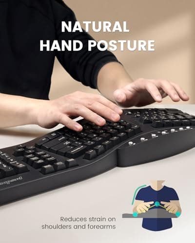 Perixx PERIBOARD-512B Wired Ergonomic USB Keyboard - Bulky 19.1x9.3x2 inches Split Design - Black - NDAA Compliant - US English
