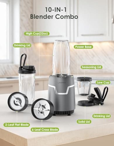 Smoothie Blender, 1100W Personal Blender for Shakes and Smoothies, Blenders and Grinder Combo for Kitchen with 2 * 22 Oz To-Go Cup and Lid for Protein Shake, Baby Food, Frozen Drink