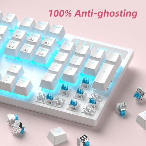MageGee Mechanical Gaming Keyboard, Wired USB Adjustable Backlight Keyboard, New Mechanical Storm 100% Anti-ghosting Keyboard with Blue Switches for Windows PC/MAC Games (White)