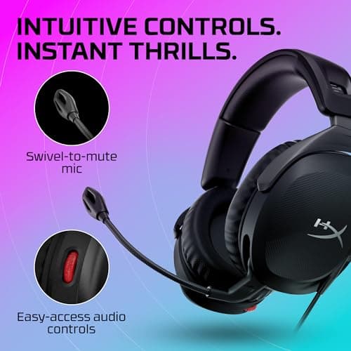 HyperX Cloud Stinger 2 – Gaming Headset, DTS Headphone:X Spatial Audio, Lightweight Over-Ear Headset with mic, Swivel-to-Mute Function, 50mm Drivers, PC Compatible, Black