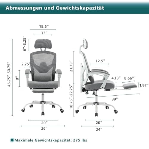 Sweetcrispy Office Computer Desk Chair, Ergonomic High-Back Mesh Rolling Work Swivel Chairs with Wheels, Comfortable Lumbar Support, Comfy Arms for Home, Bedroom, Study, Student, Grey