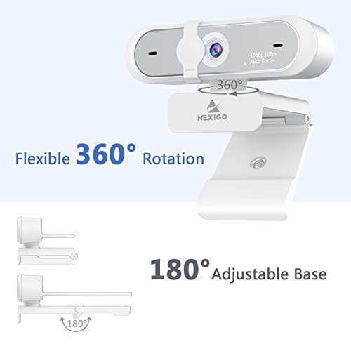 NexiGo N660P (Gen 2) 1080P 60FPS Webcam with Software Control, Dual Microphone & Cover, Autofocus, HD USB Computer Web Camera, for OBS/Zoom/Skype/FaceTime/Teams/Twitch, White