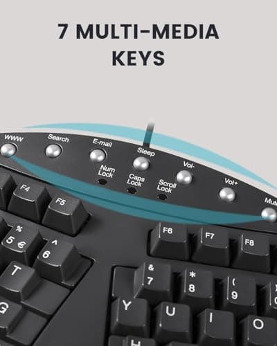 Perixx PERIBOARD-512B Wired Ergonomic USB Keyboard - Bulky 19.1x9.3x2 inches Split Design - Black - NDAA Compliant - US English