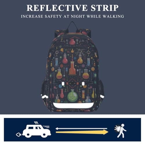 Cartoon Chemistry Backpack Kids School Bag Lightweight Laptop Backpack Elementary Capacity Student Bookbags for Travel Daypack with Reflective Stripes