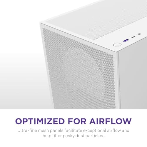 NZXT H5 Flow 2024 - Compact ATX Mid-Tower PC Gaming Case - High Airflow - 2 x 120mm Fans Included - 360mm Front & 240mm Top Radiator Support - Cable Management System - Tempered Glass - White