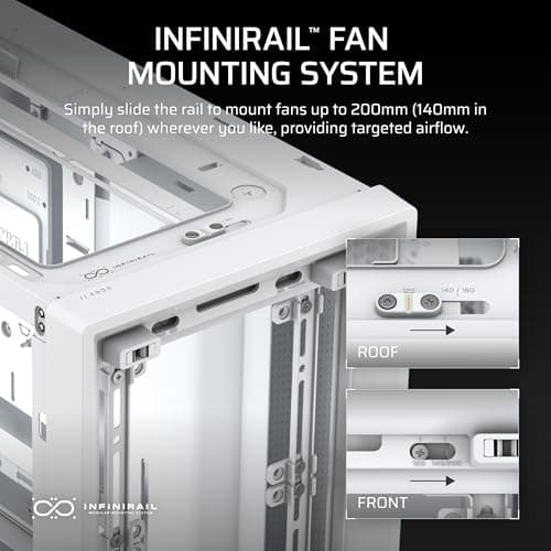 CORSAIR 4000D Frame Modular Mid-Tower ATX PC Case – High Airflow, InfiniRail Fan Mounting System, Dual 360mm Radiator Support, ASUS BTF, MSI Project Zero, Gigabyte Project Stealth – White