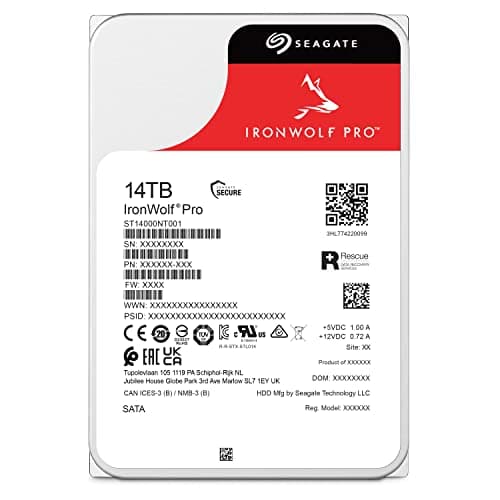 Seagate IronWolf Pro, 14 TB, Enterprise NAS Internal HDD –CMR 3.5 Inch, SATA 6 Gb/s, 7,200 RPM, 256 MB Cache for RAID Network Attached Storage (ST14000NT001)