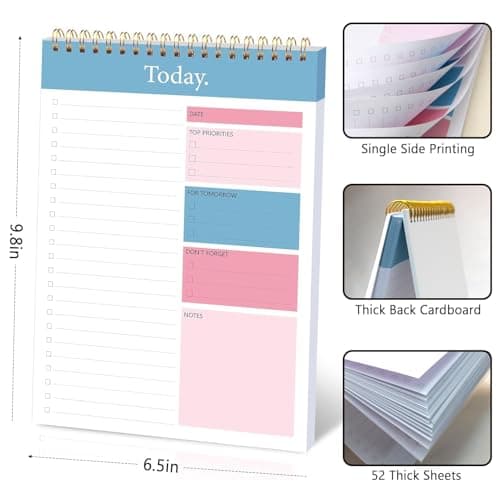 To Do List Notepad - Daily Planner Notepad Undated 52 Sheets Tear Off, 6.5" x 9.8" Checklist Productivity Organizer with Hourly Schedule for Tasks