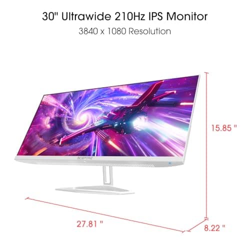 Sceptre IPS 30-inch Gaming Monitor 2560 x 1080 DisplayPort x2 HDMI x2 up to 210Hz 1ms Ultra Wide/Slim Build-in Speakers, Tesla-White 2025 (E305B-FU200TW)