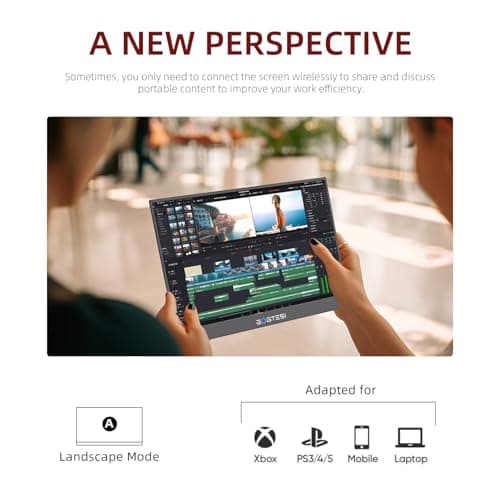 Wireless Portable Monitor 15.6 Inch 1080P FHD Ultra Slim Display WiFi Connectivity 180° Adjustable Built-in Stand Lightweight Travel Monitor for Laptop, MAC, Phone, PS5