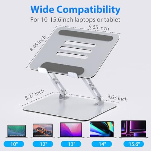 Laptop Stand for Desk, Adjustable Laptop Riser, Metal Foldable Computer Stand Holder Portable Notebook Mount, Ventilated Cooling Notebook Stand Compatible with 10-15.6” Laptops