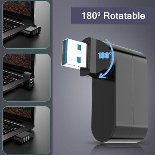 VIENON 4-Port USB 3.0 Hub [90°/180° Degree Rotatable], USB Splitter with 3 USB-A Ports & 1 USB C Power/Data Port, USB Extender for Laptop, Car, iMac, MacBook Air, MacBook Pro, and More