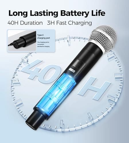 Wireless Microphones, Microphone with One-to-One Chip Connection, 40H Duration, 200 FT Distance Receiving, Rechargeable Receiver, 40H Long Duration, Karaoke Microphone for Singing, Party