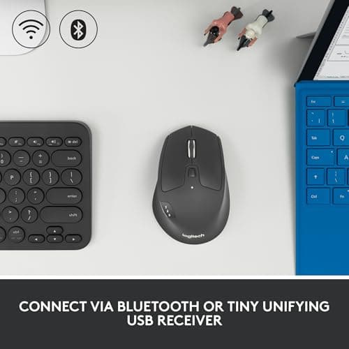 Logitech M720 Triathlon Wireless Mouse, Bluetooth, USB Unifying Receiver, 1000 DPI, 6 Programmable Buttons, 2-Year Battery, Compatible with Laptop, PC, Mac, iPadOS - Black