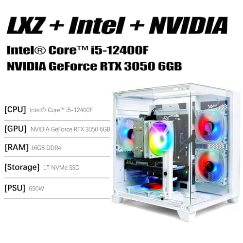 LXZ Gaming PC Desktop, I7-12700F, 2.1GHz, GeForce RTX 4060 8GB, 32GB DDR4 RAM, 1TB NVME SSD, for Advanced Gaming, Video Editing, and Work, White