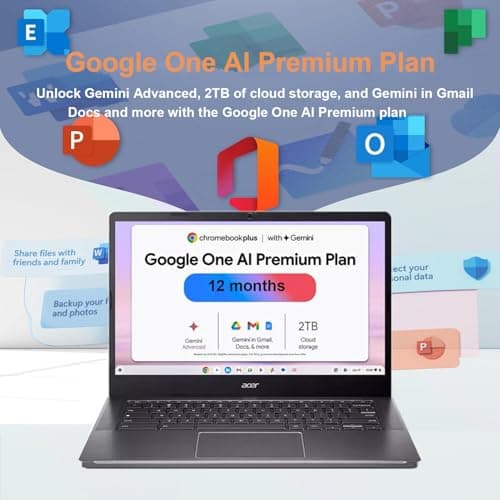 Acer Chromebook Plus 514 Laptop w/ Google AI (14" FHD Touchscreen, Intel 8-Core i3-N305, 8GB RAM, 640GB Storage, 2TB Cloud Storage) Business, Student, 11-Hr Long Battery Life, 1080p Webcam, Chrome OS