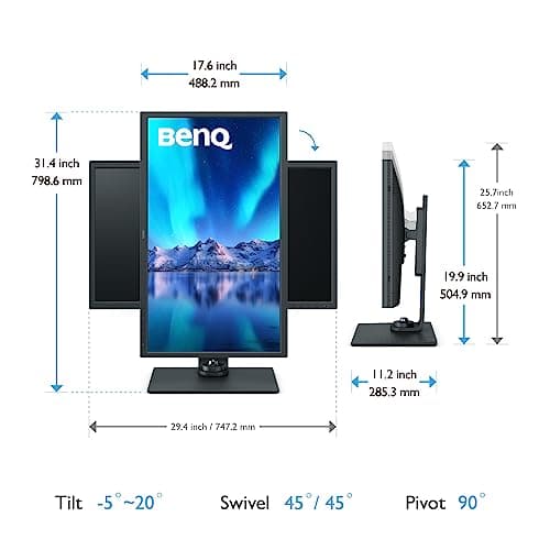 BenQ SW321C Photo Video Editing Monitor 32" 4K UHD | 99% AdobeRGB,100% sRGB,95% P3 | IPS | Hardware Calibrated | 16 bit 3D LUT | DeltaE ≤2 | Uniformity | HLG | AQCOLOR | Ergonomic | USB-C(60W) , Black