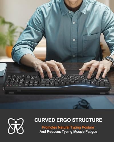 EDJO Ergonomic Wireless Keyboard with Wrist Rest, Wave Keys, for Large Hands, 2.4GHz Full Size Ergo Cordless USB Computer Keyboard, Comfortable Natural Typing, for Laptop, Mac, Windows (Black)