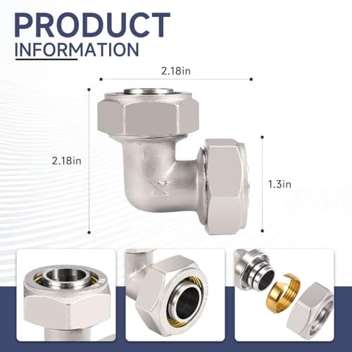 2PCS 3/4’’ Elbow Air Piping Fittings, Air Line Fittings For Shop Garage Compressed Air line System Kit Brass-Nickel Plated, 200PSI