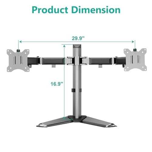 WALI Dual Monitor Stand for Desk, Computer Monitor Stands for 2 Monitors up to 32inch inches, Dual Monitor Mount Fits up to 19.8lbs, Free Standing Full Motion Monitor Arm for Desk (MF002N), Black