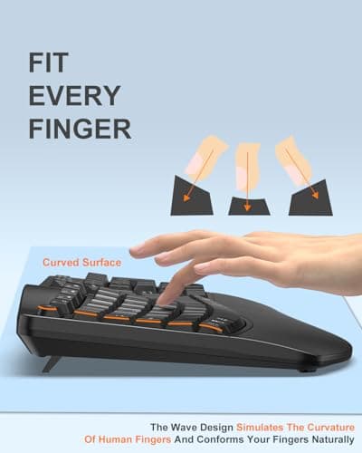 EDJO Ergonomic Wireless Keyboard with Wrist Rest, Wave Keys, for Large Hands, 2.4GHz Full Size Ergo Cordless USB Computer Keyboard, Comfortable Natural Typing, for Laptop, Mac, Windows (Black)