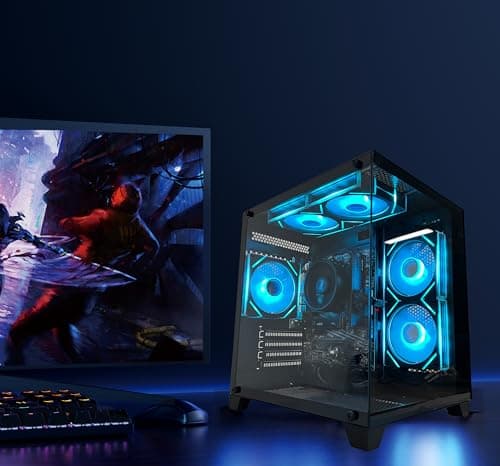 Gaming PC Desktop Computer AMD Ryzen 5 5600GT,16GB DDR4 3200MHz,1TB M.2 NVMe PCle4.0 Gen4,550W 80PLUS PSU,WiFi,Game Design Office Console,Sea View Room, Towers Prebuilt PC (Black)