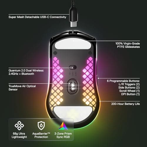 SteelSeries Aerox 3 Wireless - Super Light Gaming Mouse - 18,000 CPI TrueMove Air Optical Sensor - Ultra-Lightweight 68g Water Resistant Design - 200 Hour Battery Life – Onyx (Renewed)