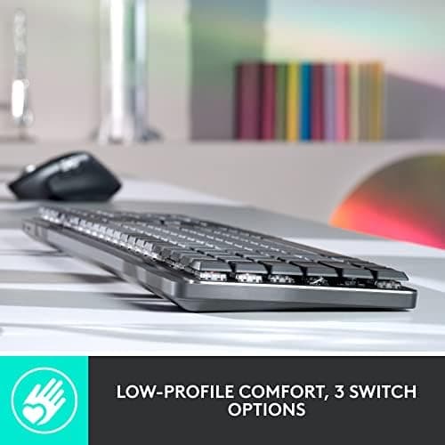 Logitech MX Mechanical Wireless Illuminated Performance Keyboard, Tactile Quiet Switches, Backlit Keys, Bluetooth, USB-C, macOS, Windows, Linux, iOS, Android, Metal, ‎Graphite