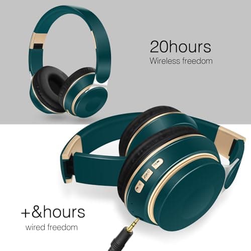 RAT TAIL Bluetooth Headset, Chat- Comfortable Over Ear Stereo Wireless Headphones with Mic, Soft Earmuffs/Foldable/SD/TF/FM Radio, 20H Playtime, Great for Music/Tour/Gym/Game/Chat (Deep Green)