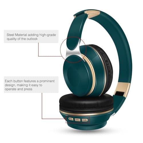 RAT TAIL Bluetooth Headset, Chat- Comfortable Over Ear Stereo Wireless Headphones with Mic, Soft Earmuffs/Foldable/SD/TF/FM Radio, 20H Playtime, Great for Music/Tour/Gym/Game/Chat (Deep Green)