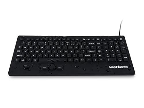WetKeys "Rugged-Point Industrial-Grade Heavy-Duty Full-Size Washable Keyboard with Track-Pointer and ON/Off Switch (USB) (Black) | KBWKRC105SPi-BK